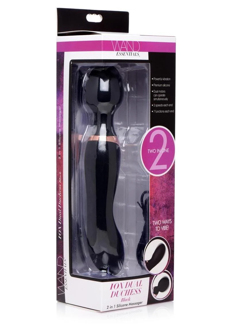 10X Dual Duchess Black 2-in-1 Silicone Vibrating Wand Massager - Image 4