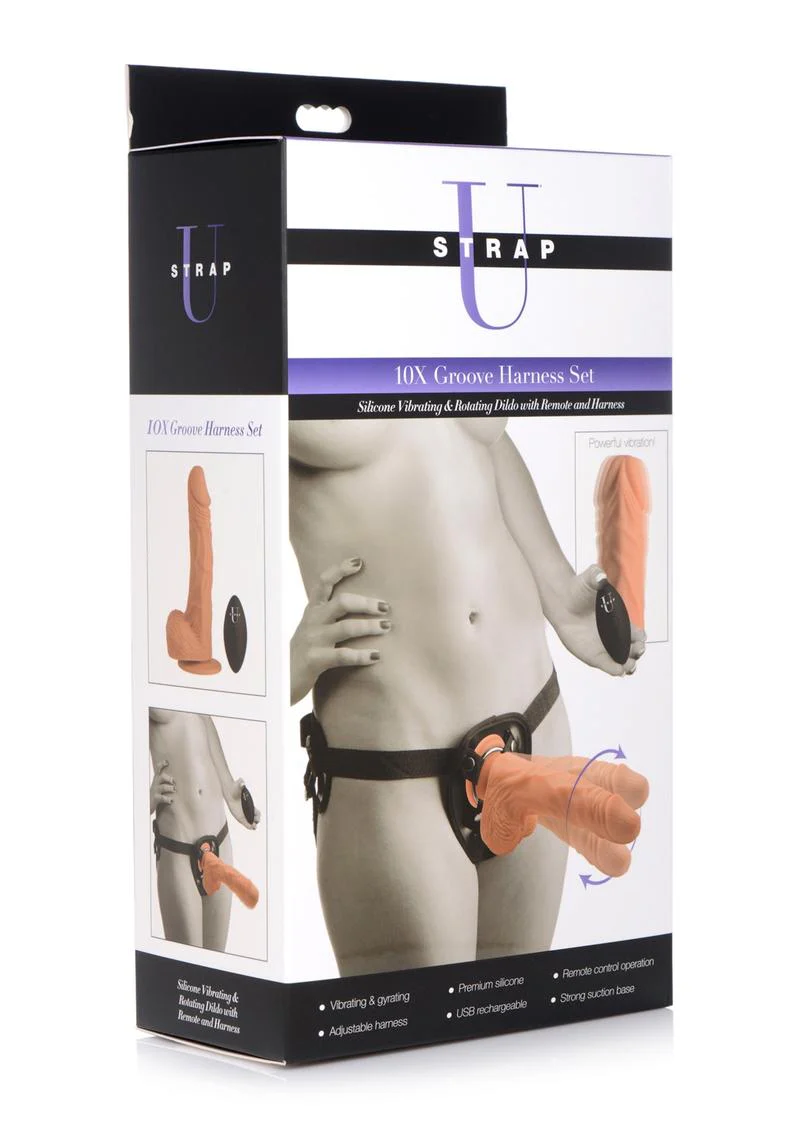 10X Groove Adjustable Harness Set With Rotating Silicone Dildo - Image 4
