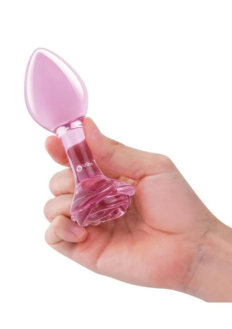 B-Vibe Pink Roses Glass Butt Plug Training Set - Image 3