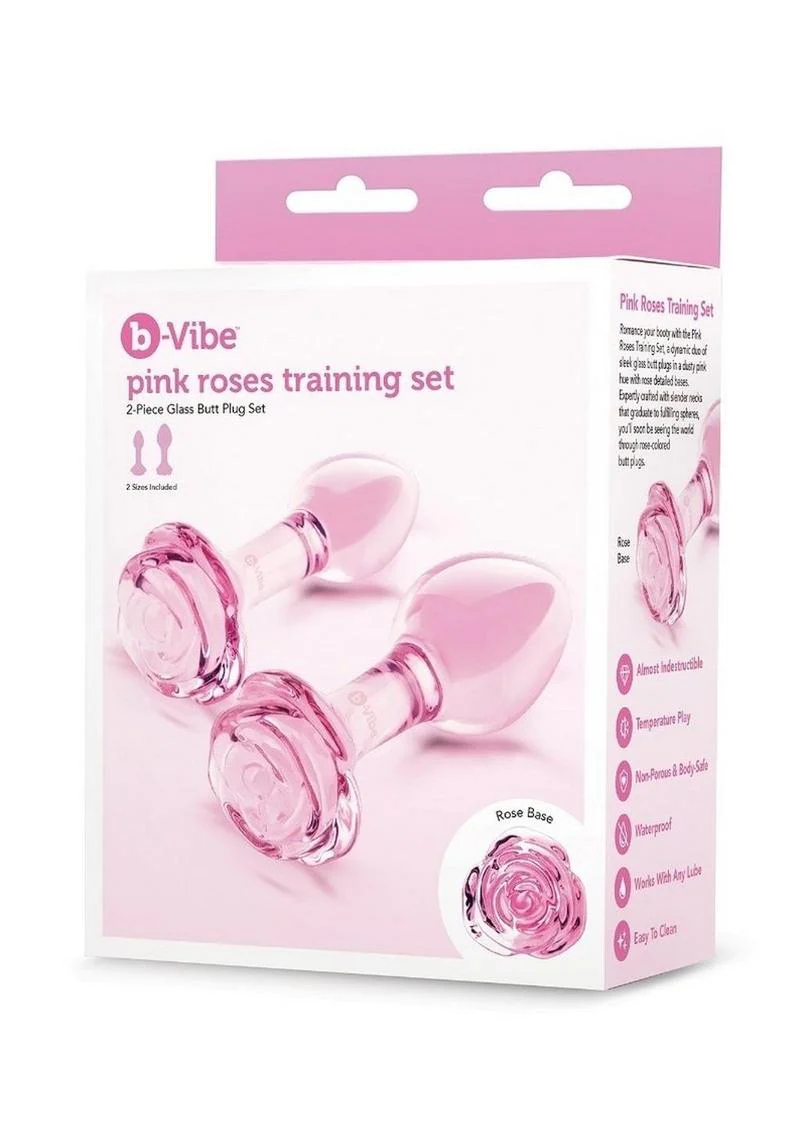 B-Vibe Pink Roses Glass Butt Plug Training Set - Image 4