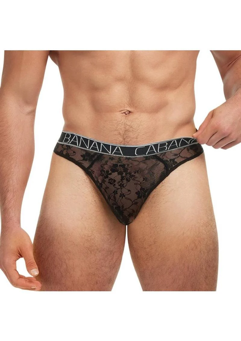 Banana Cabana Lace Nights Thong Sheer Floral Lace for Men - Image 3