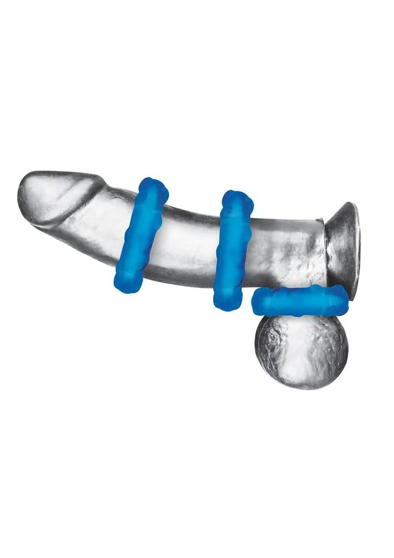 Blue Line Ribbed Rider Cock Ring Set With Comfortable Fit - Image 2