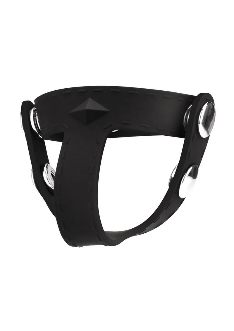 Blue Line Silicone T-Style Cock Ring with Adjustable Ball Divider