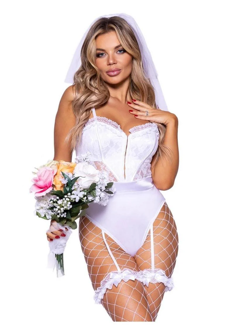 Bridal Babe Lace Garter Bodysuit with Bow and Train Bustle - Image 6
