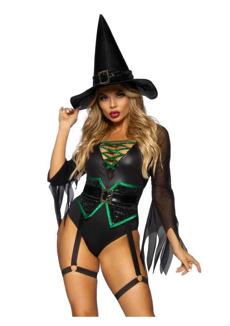 Broomstick Babe Witch Bodysuit With Lace-Up V - Image 6