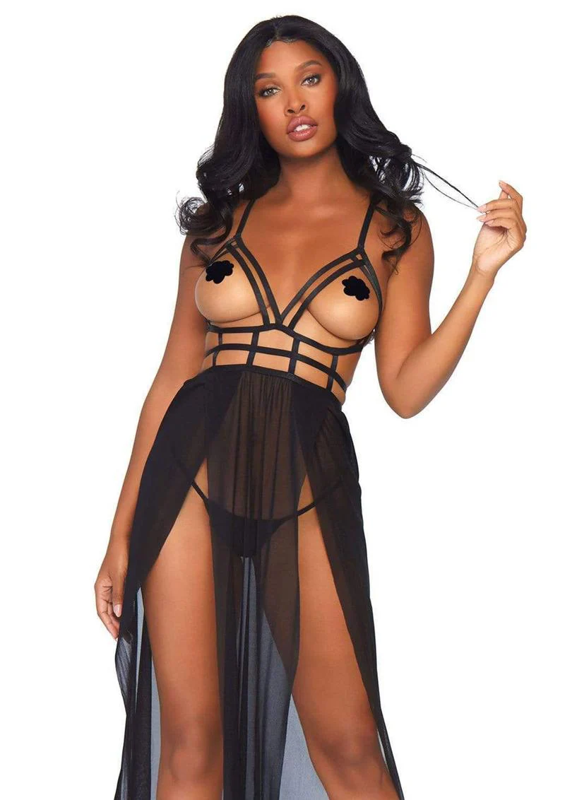 Cage Strap Open Bodice Maxi Dress and Matching G-String - Image 3