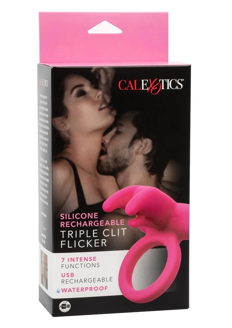 CalExotics Silicone Rechargeable Triple Clit Flicker Cock Ring - Image 4