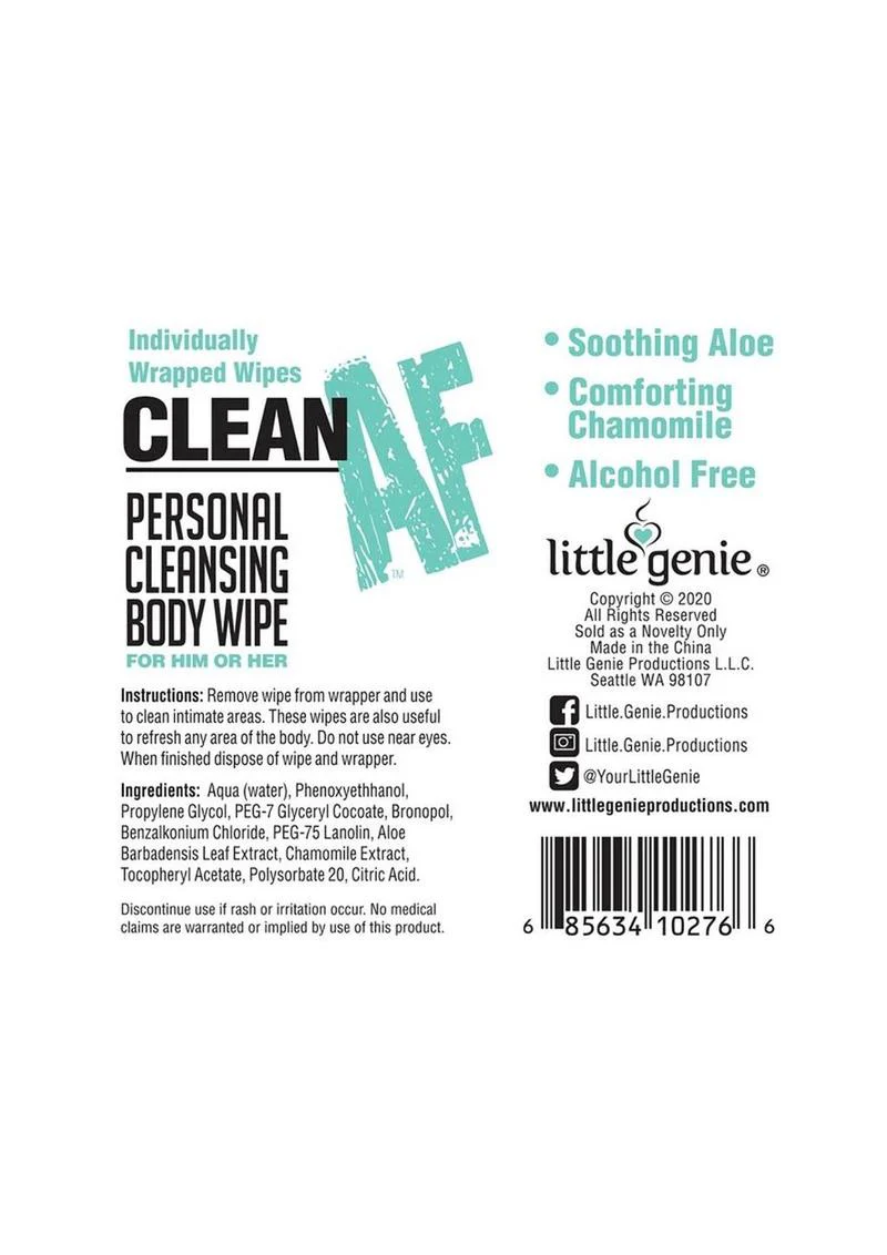 Clean AF Personal Cleansing Body Wipes Individually Wrapped - Image 2