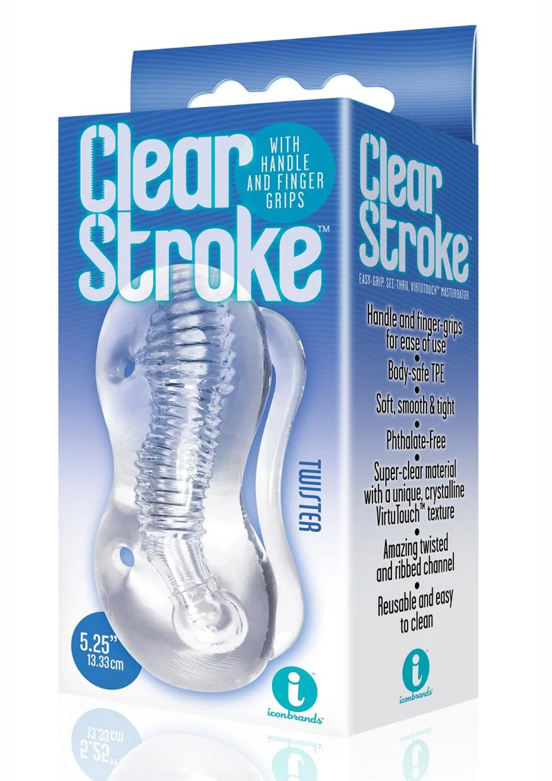 Clear Stroke Twister Masturbator Clear with Handle and Finger Grips - Image 2
