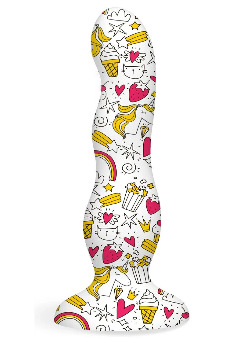 Collage Cupcakes and Unicorns Curvy Dildo