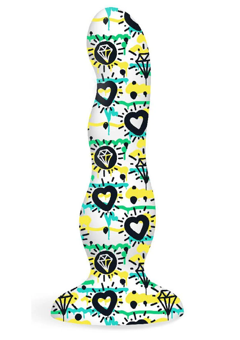 Collage Diamonds and Hearts Curvy Silicone Dildo