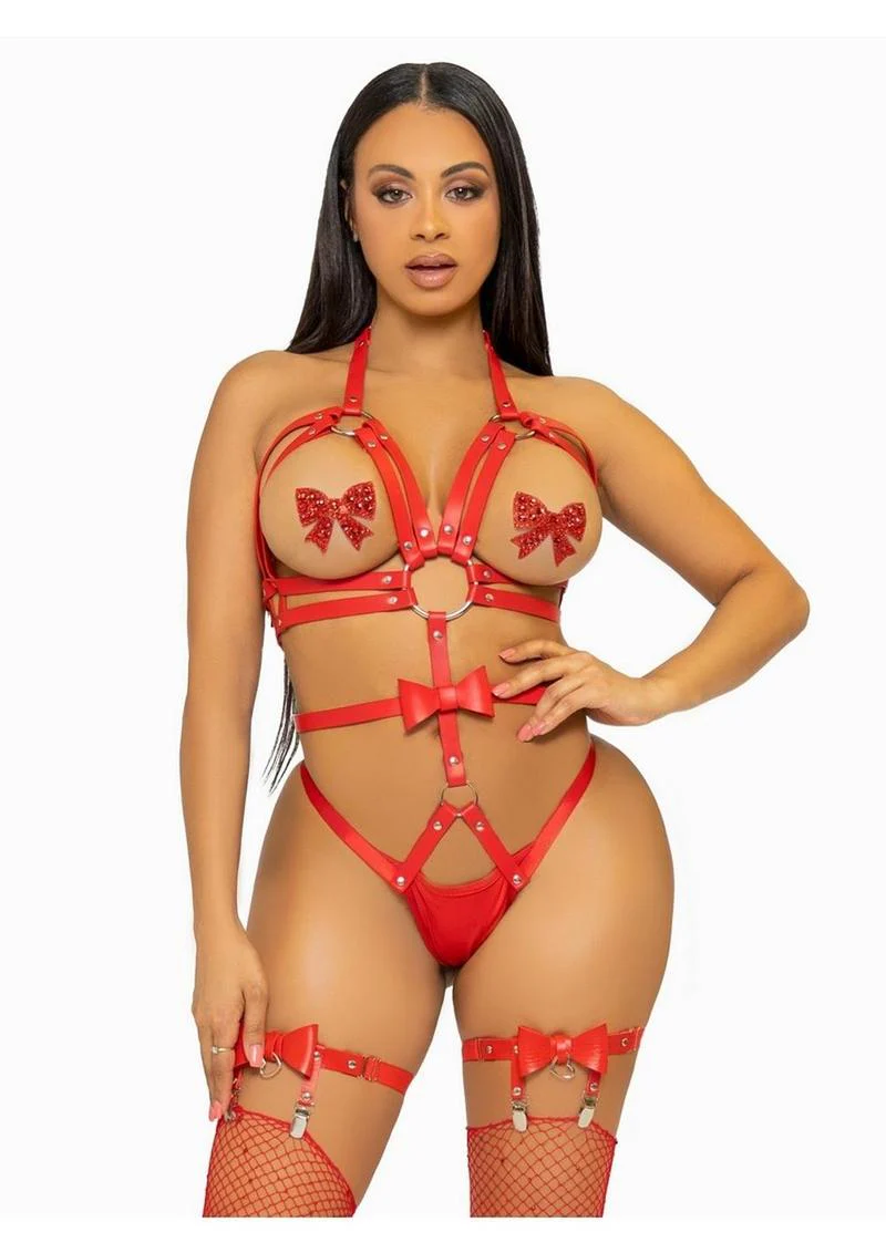 Convertible Vegan Leather O-Ring Studded Harness Teddy - Image 5