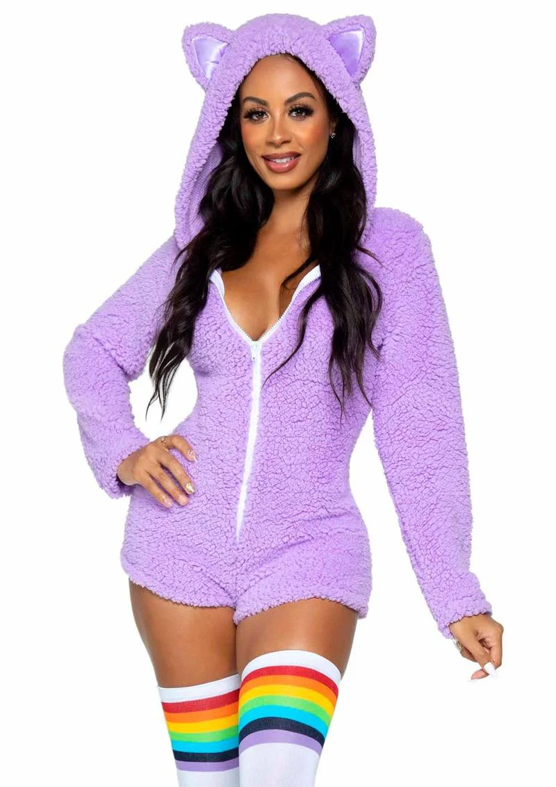 Cuddle Kitty Ultra Soft Zip Up Romper with Cat Ear Hood and Tail - Image 3