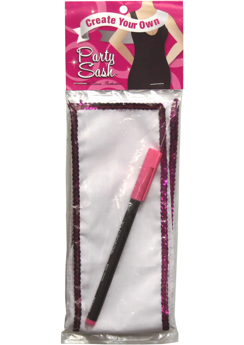DIY Party Sash White Satin with Pink Sequin Trim - Image 2