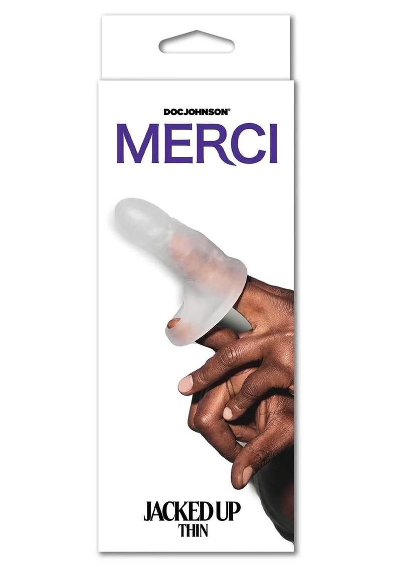 Doc Johnson Merci Jacked Up Thin Frosted Silicone Finger Extender - Image 3
