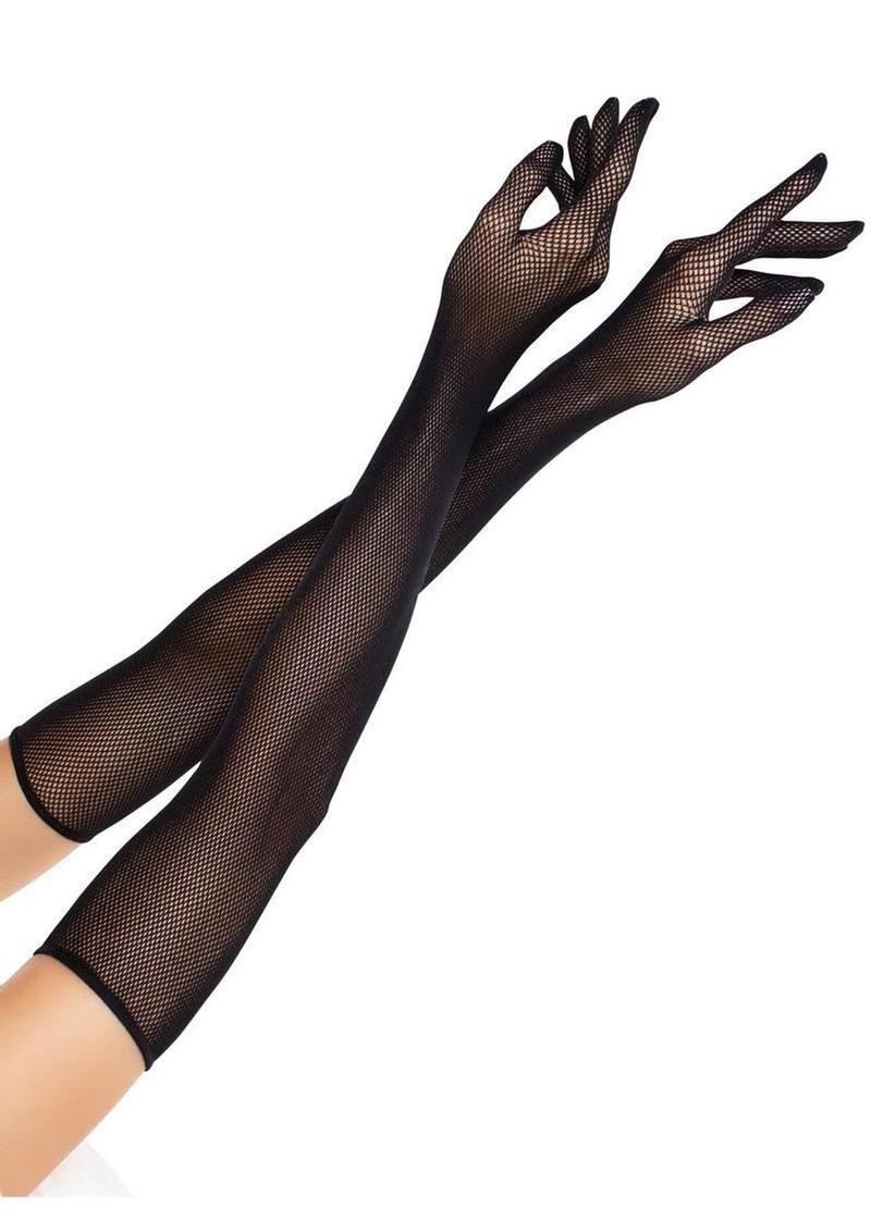 Elegant Black Fishnet Opera Length Gloves - Image 2