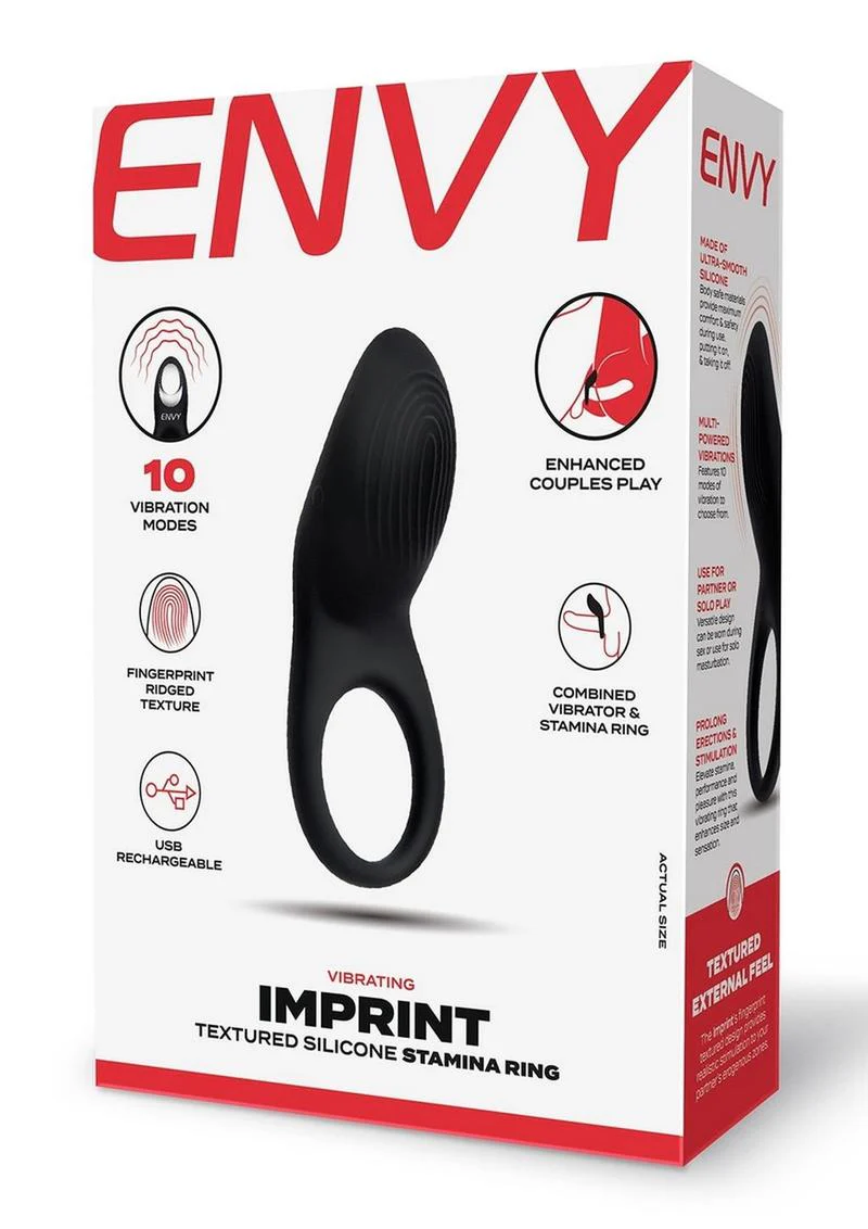 Envy Imprint Vibrating Textured Rechargeable Silicone Stamina Ring - Image 3