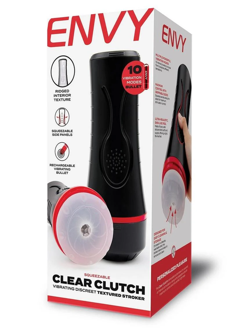 Envy Squeezable Clear Clutch Vibrating Discreet Textured Stroker - Image 4