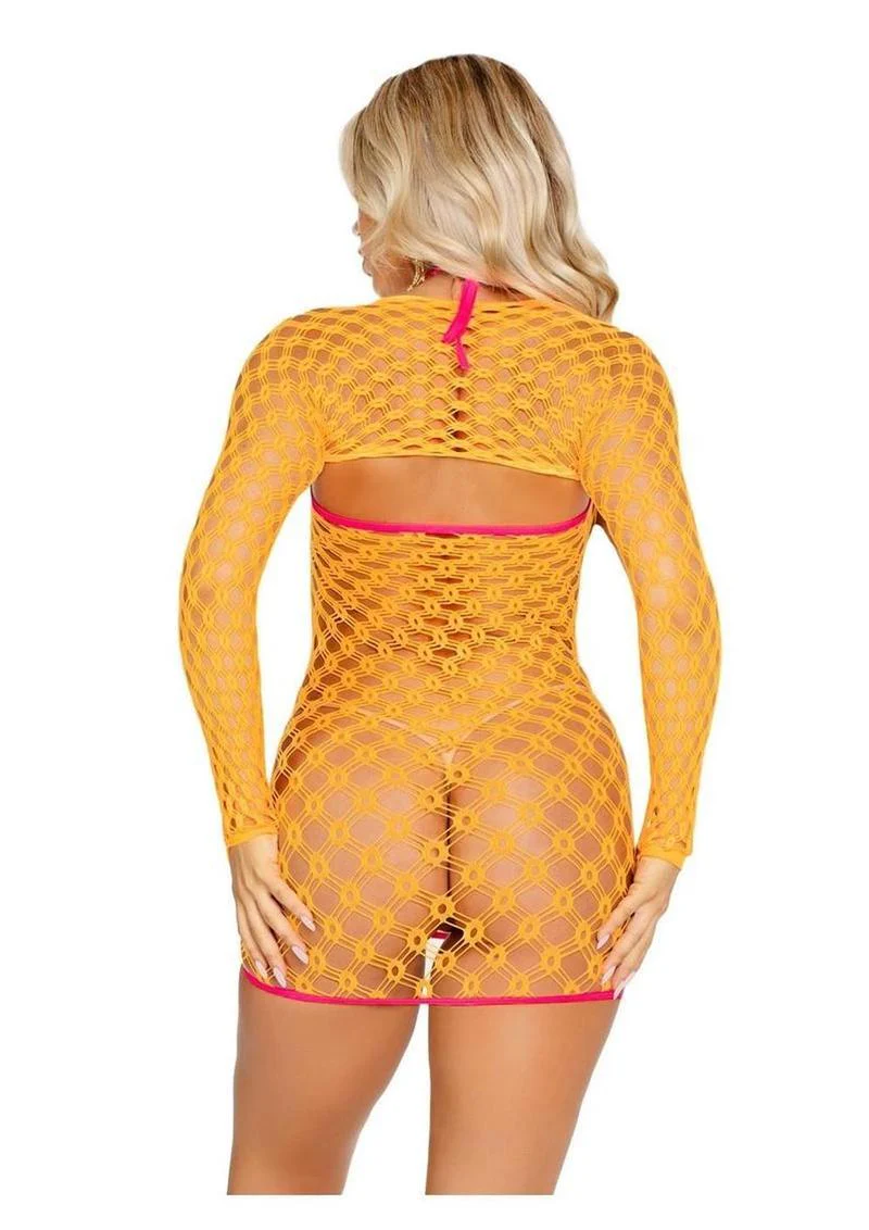 Eyelet Net Mini Shrug Dress With Tie Front - Image 3