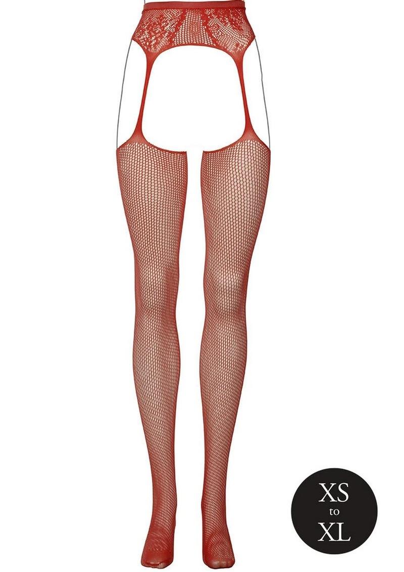 Fishnet And Lace Garterbelt Stockings Glow Orange - Image 2