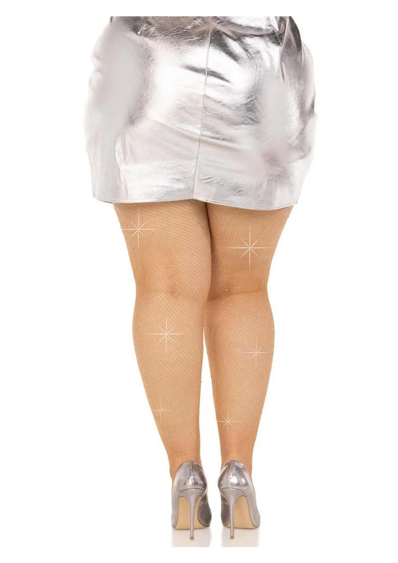 Fishnet Crystalized Tights with Multi-Sized Iridescent Rhinestones - Image 3