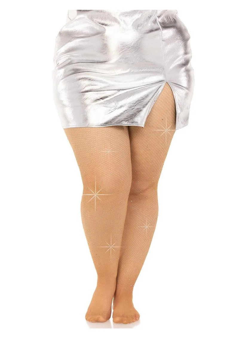 Fishnet Crystalized Tights with Multi-Sized Iridescent Rhinestones - Image 4