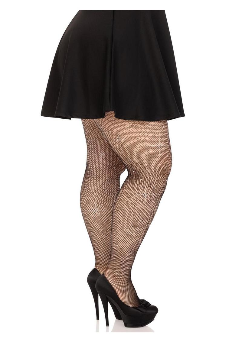 Fishnet Crystalized Tights with Multi-Sized Iridescent Rhinestones - Image 6
