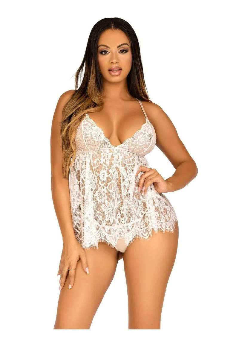 Floral Lace Babydoll with Eyelash Lace Scalloped Hem - Image 5