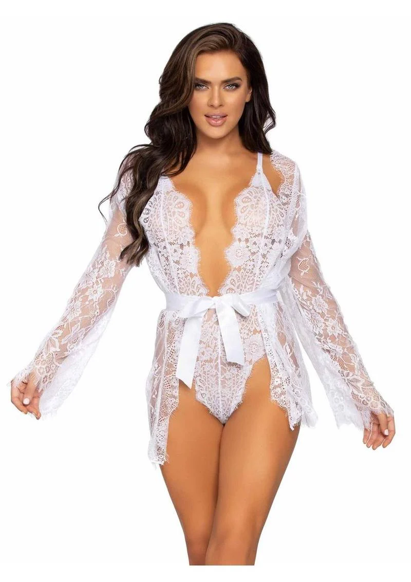 Floral Lace Teddy with Adjustable Straps and Satin Tie - Image 13
