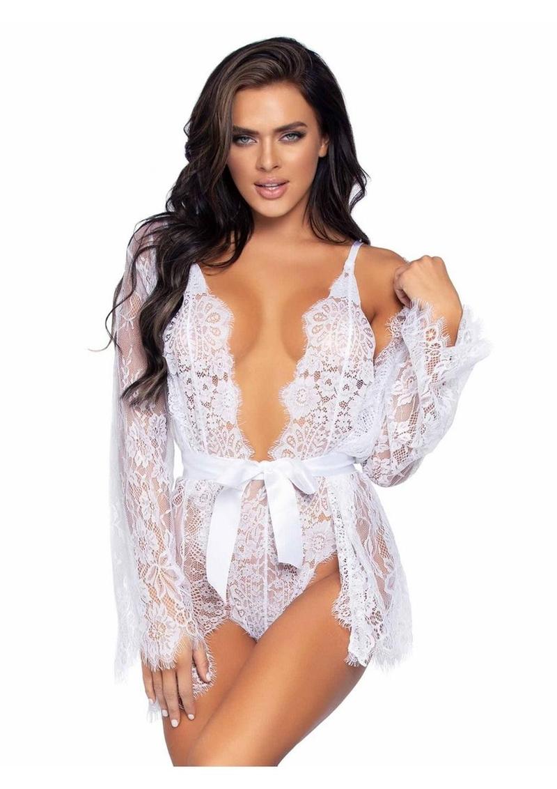 Floral Lace Teddy with Adjustable Straps and Satin Tie - Image 18