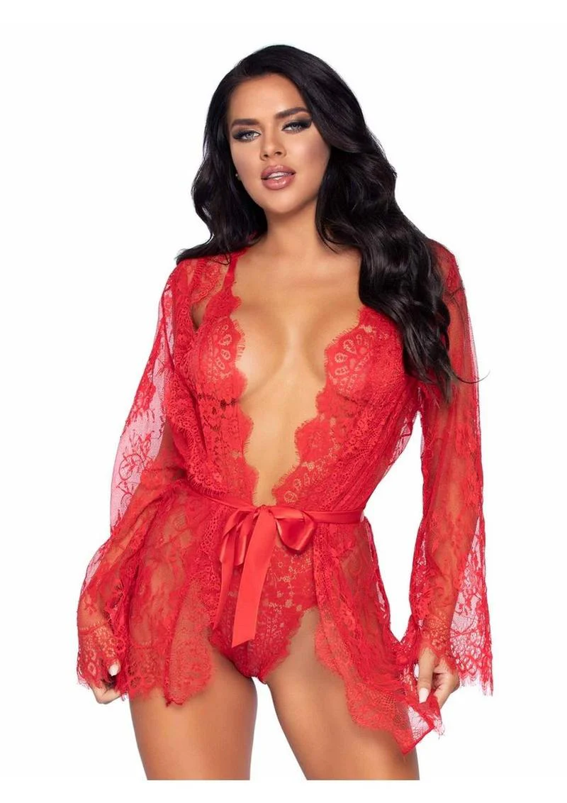 Floral Lace Teddy with Adjustable Straps and Satin Tie - Image 4