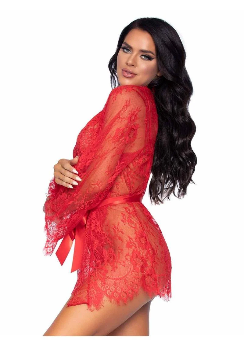 Floral Lace Teddy with Adjustable Straps and Satin Tie - Image 6