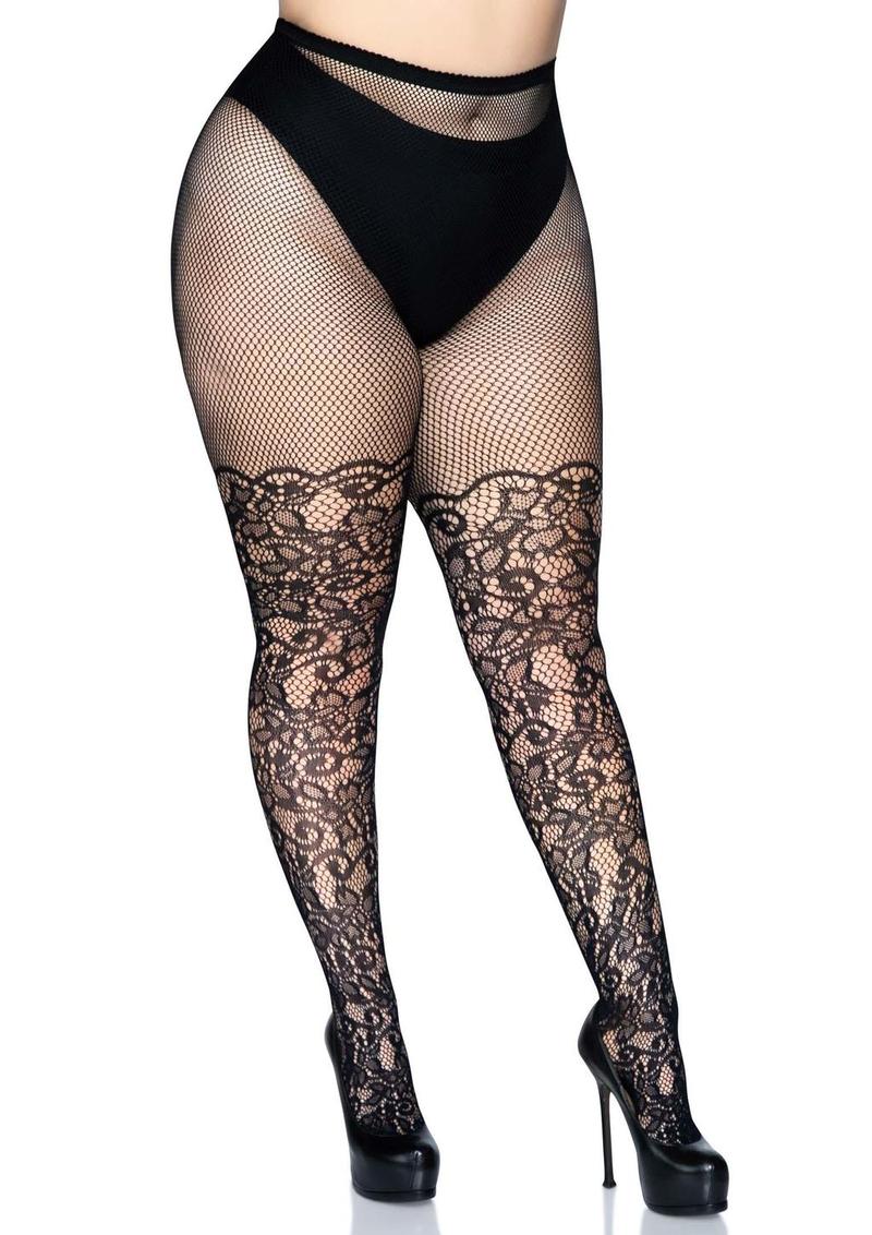 Floral Vine Net Tights Plus Size - Image 3