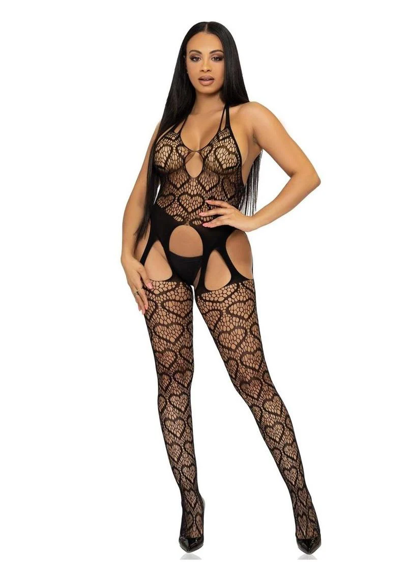 Leg Avenue Seamless Heart Net  One Size  Suspender Bodystocking - Image 4