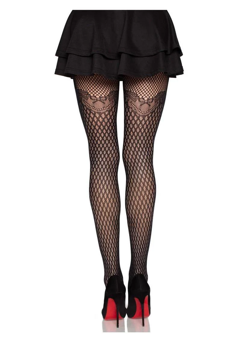 Gilded Grid Net Tights with Bow Lace Top - Image 2