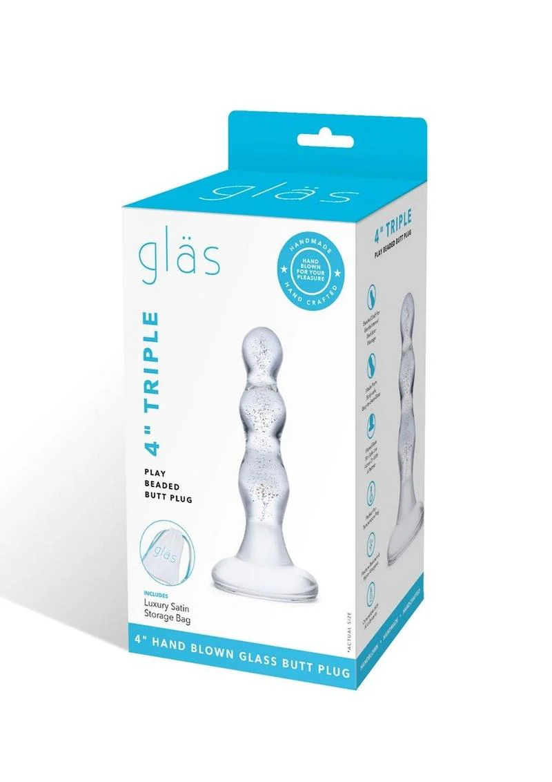 Gläs 4 Inch Triple Play Hand Blown Beaded Glass Butt Plug - Image 4