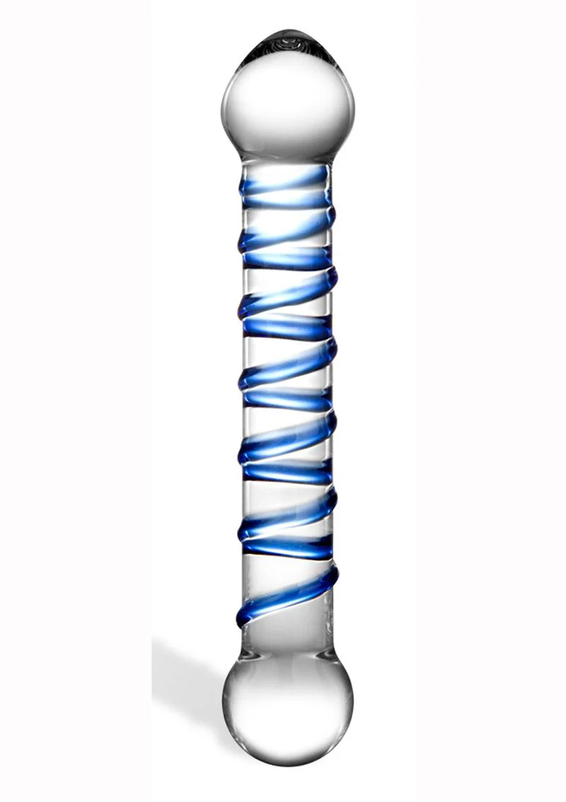 Glas Blue Spiral Glass Dildo With Luxury Satin Storage Bag