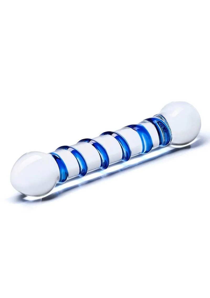 Glas Blue Spiral Glass Dildo With Luxury Satin Storage Bag - Image 2