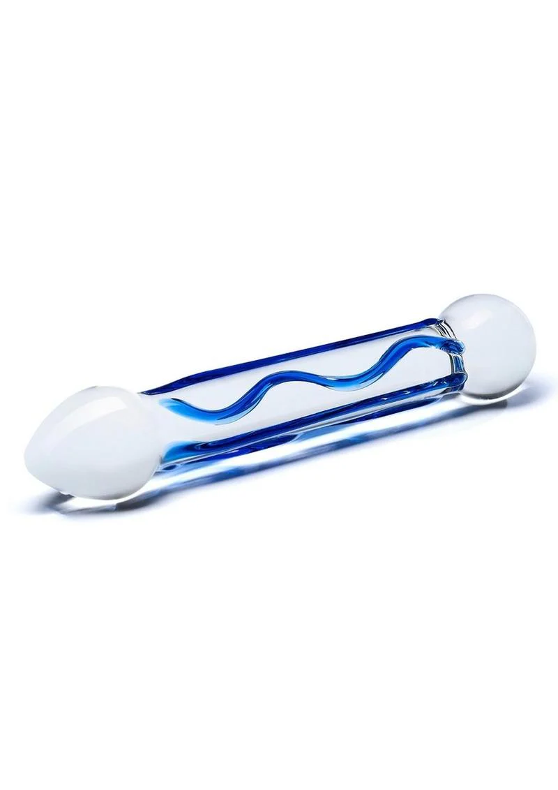 Glas Full Tip Textured Glass Dildo with Blue Design - Image 2