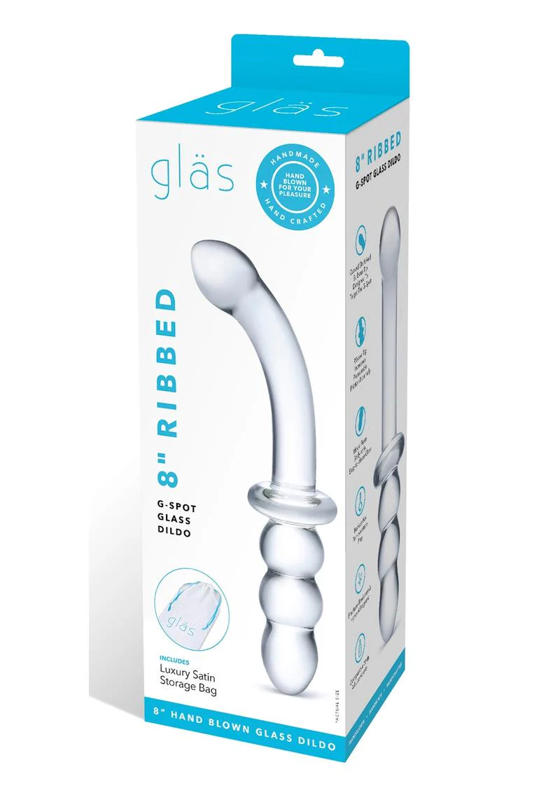 Glas Ribbed G Spot Glass Dildo With Luxury Satin Storage Bag - Image 4