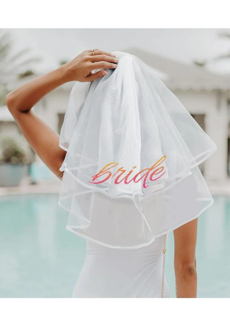Glitterati Bride Veil White with Rose Gold Bride Design