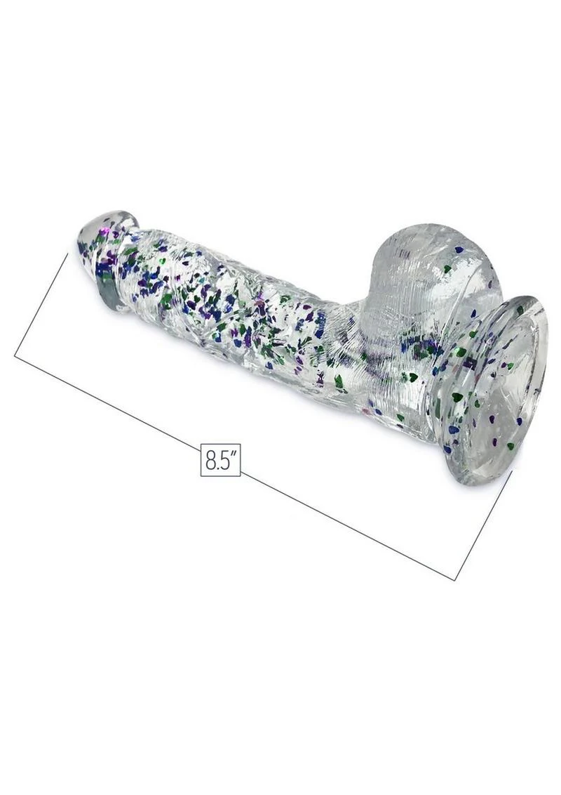 Glittergasm Realistic Clear Dildo With Balls and Suction Cup - Image 2