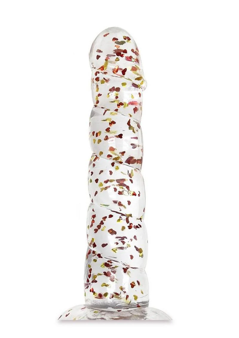 Glittergasm Swirl Clear Body Safe Dildo With Suction Cup