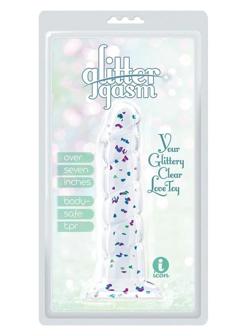 Glittergasm Swirl Clear Glittery Designed Dildo With Suction Cup - Image 3