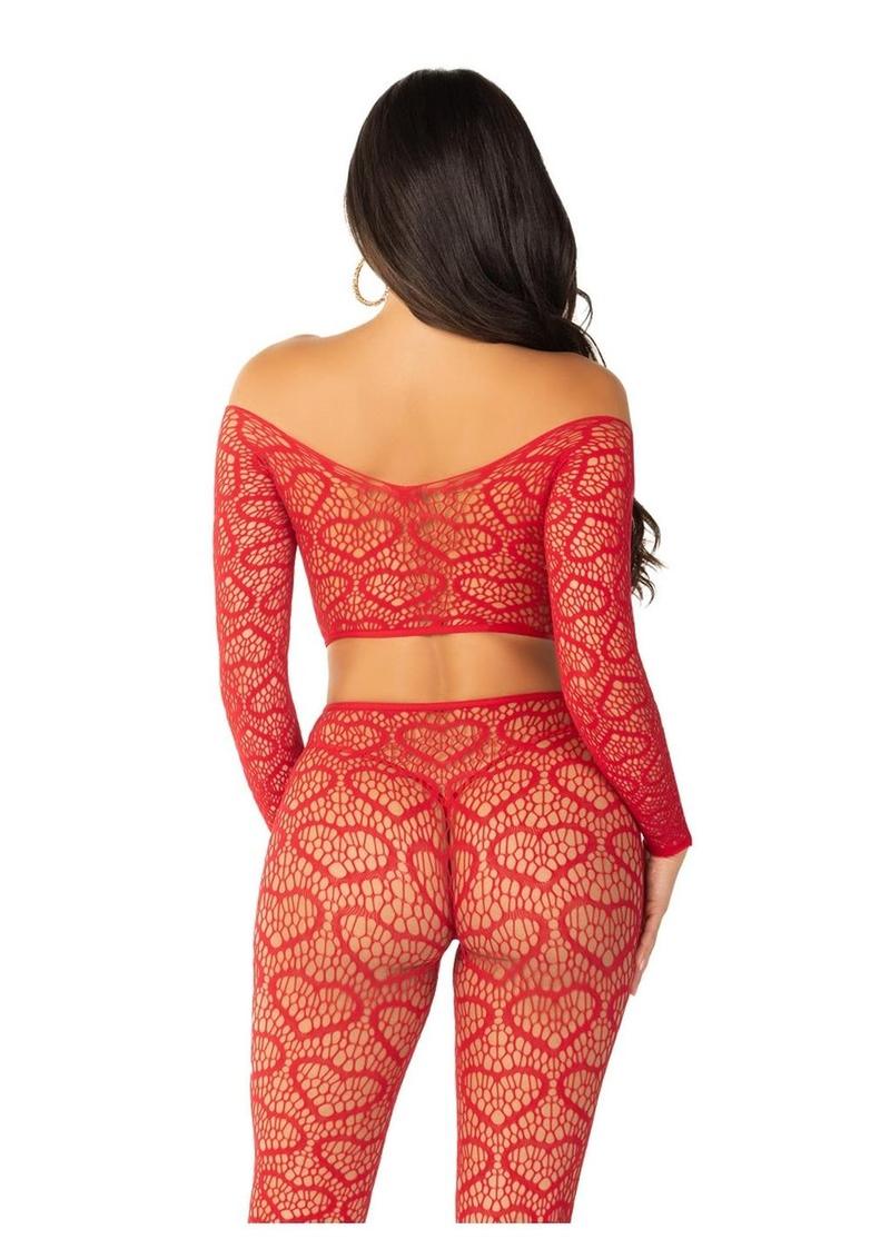 Heart Net Off The Shoulder Crop Top and Footless Tights - Image 7