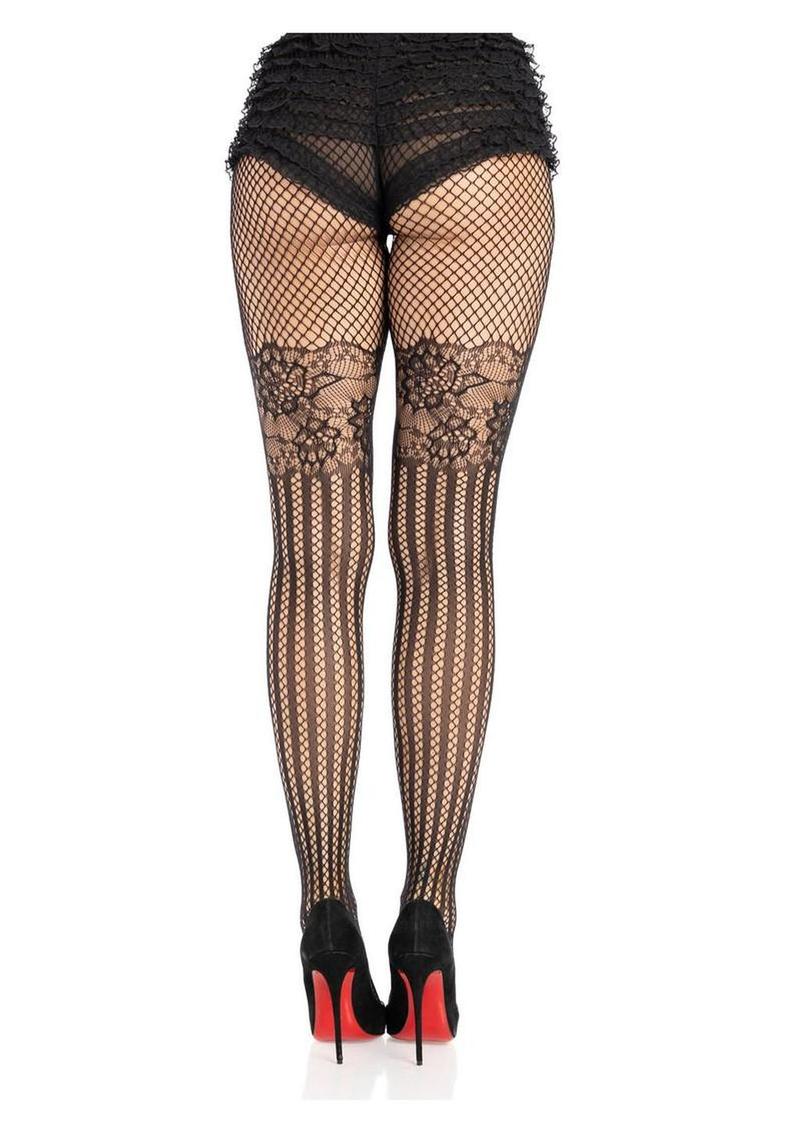 Illusion Lace Top Net Striped Tights - Image 2