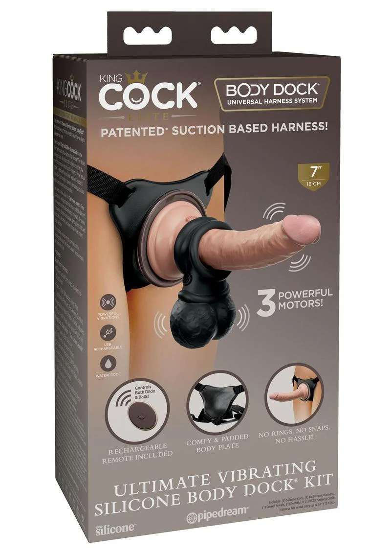 King Cock Elite Ultimate Vibrating Silicone Body Dock Kit with Dildo - Image 4