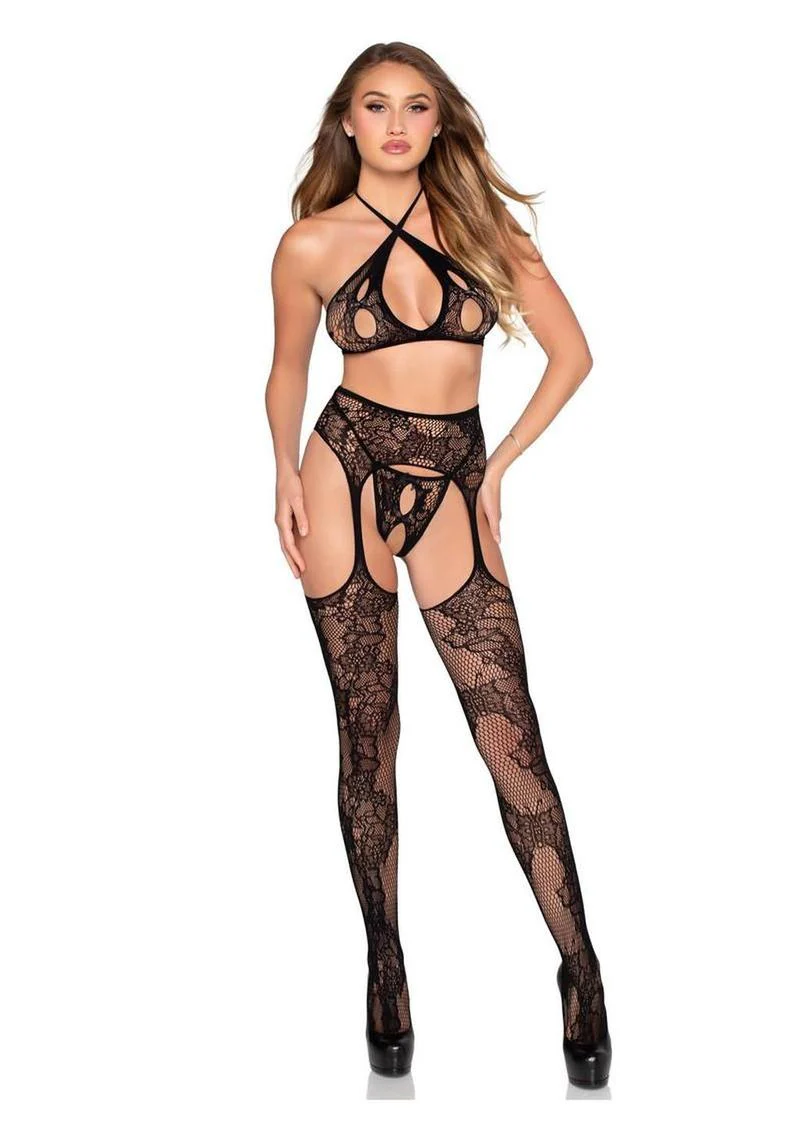 Lace Cross-Over Bra and Crotchless Panty - Image 3
