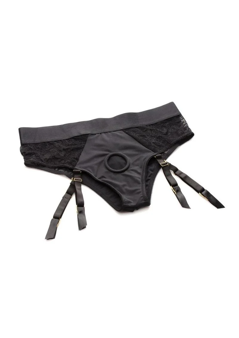 Laced Seductress Crotchless Panty Harness With Garter Straps