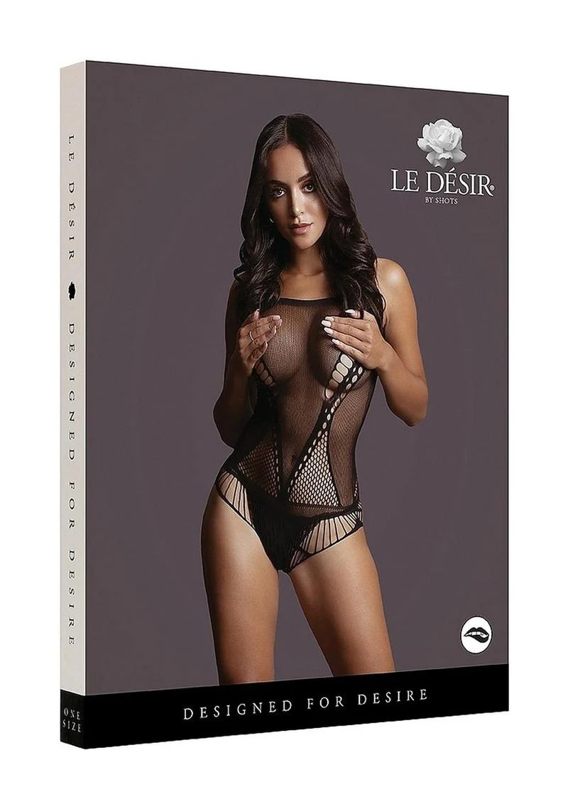 Le Désir Contrast Net Teddy Sexy Black Bodysuit - Image 4